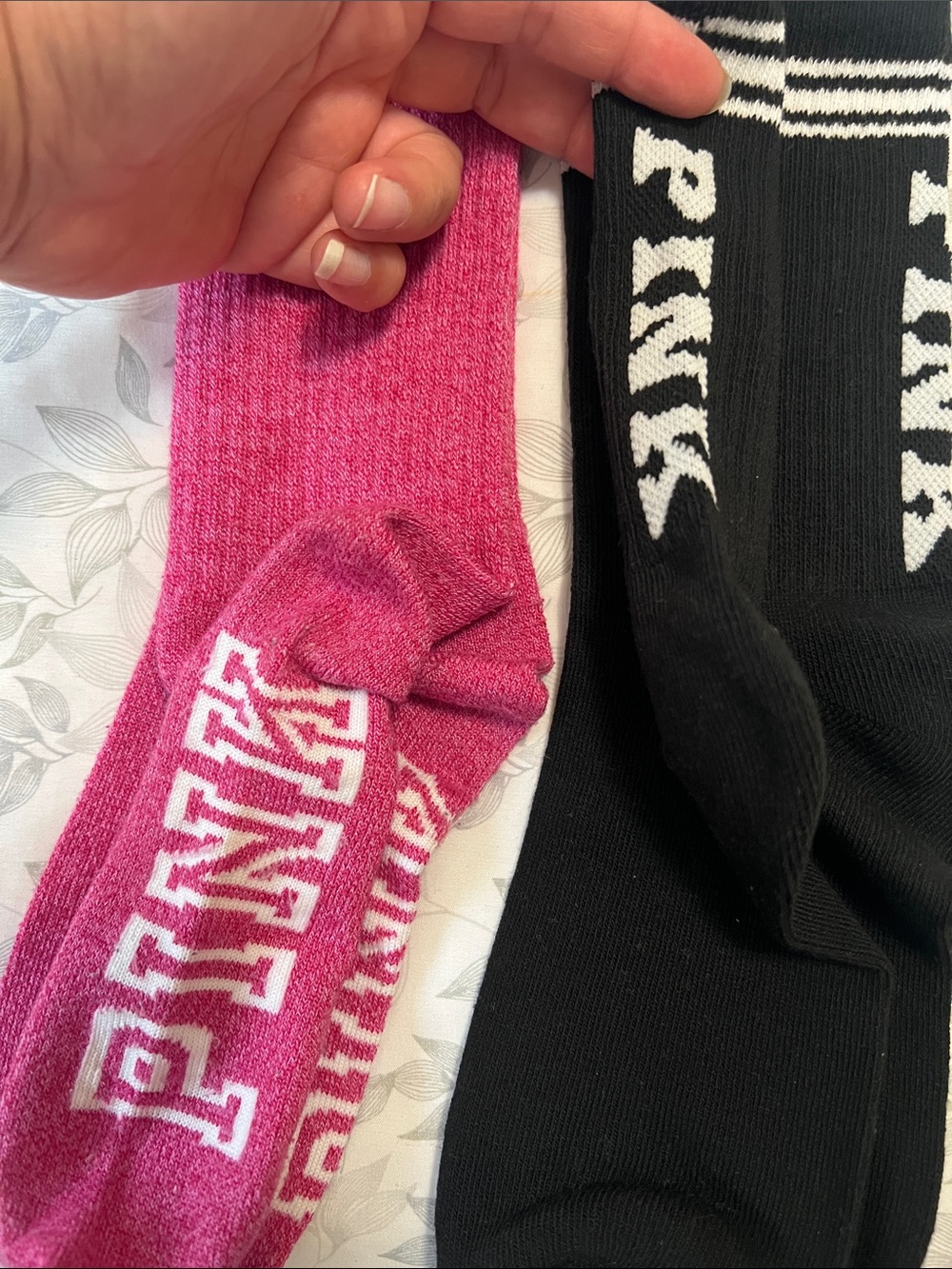 PINK vs Pink & Black Crew Socks - Pack of 2 - Picture 2 of 12